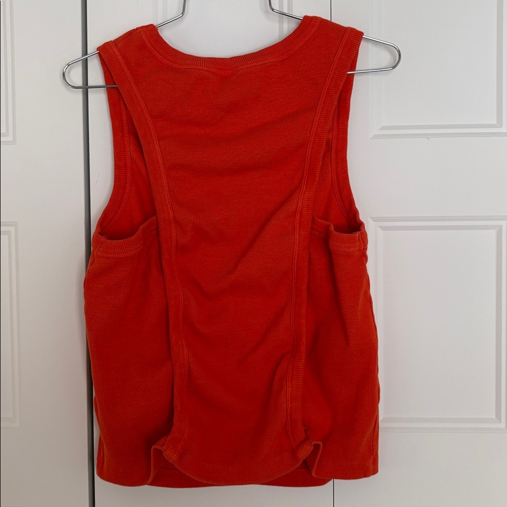Anthropologie Orange Ribbed Tank top with detailed back sz L sleeveless